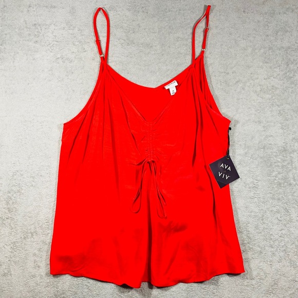 Ava & Viv Tops - Ava & Viv Camisole Women 4X Red‎ Ruched Drawstring V-Neck Adjustable Straps